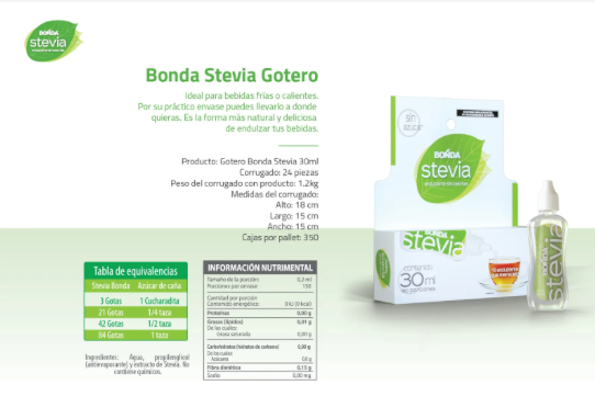 Stevia Líquida BONDA 30ml | Endulzante Natural Sin Calorías | 150x Más Dulce
