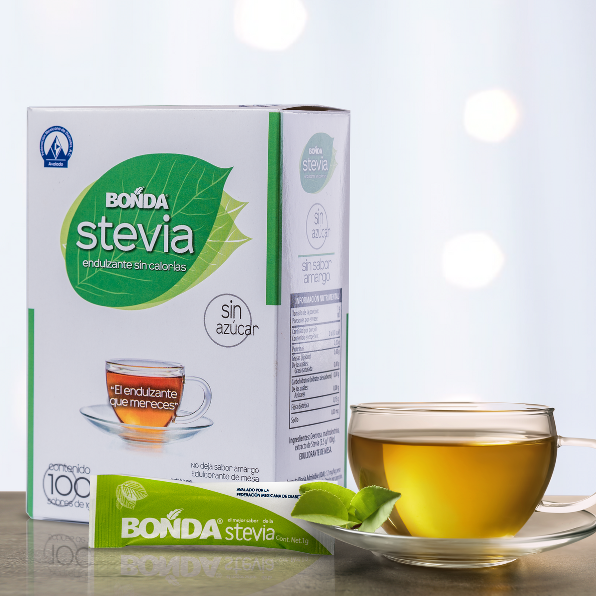 Stevia BONDA Sticks 100 Sobres | Endulzante Natural Sin Calorías | Sin Resabio